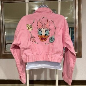 Daisy Duck Sequin Embroidered Jacket sz M Pink Handmade Disney Cropped Disney